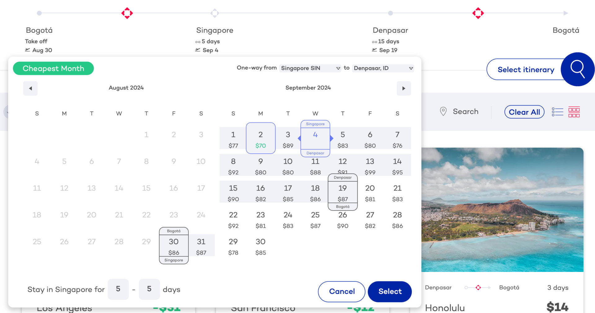 experiment with dates to find the cheapest flight deals on airwander