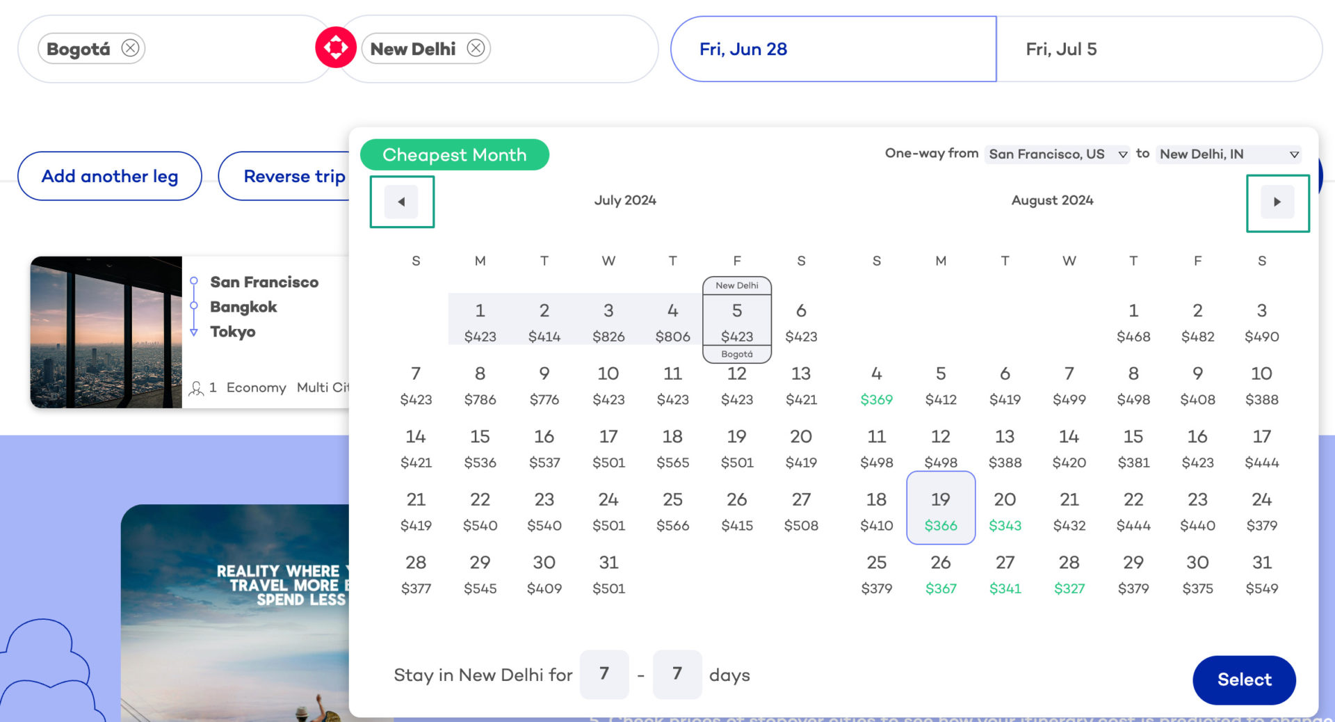 calendar dates selection