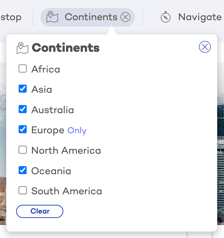 use continents filter to find more cost-effective stopovers