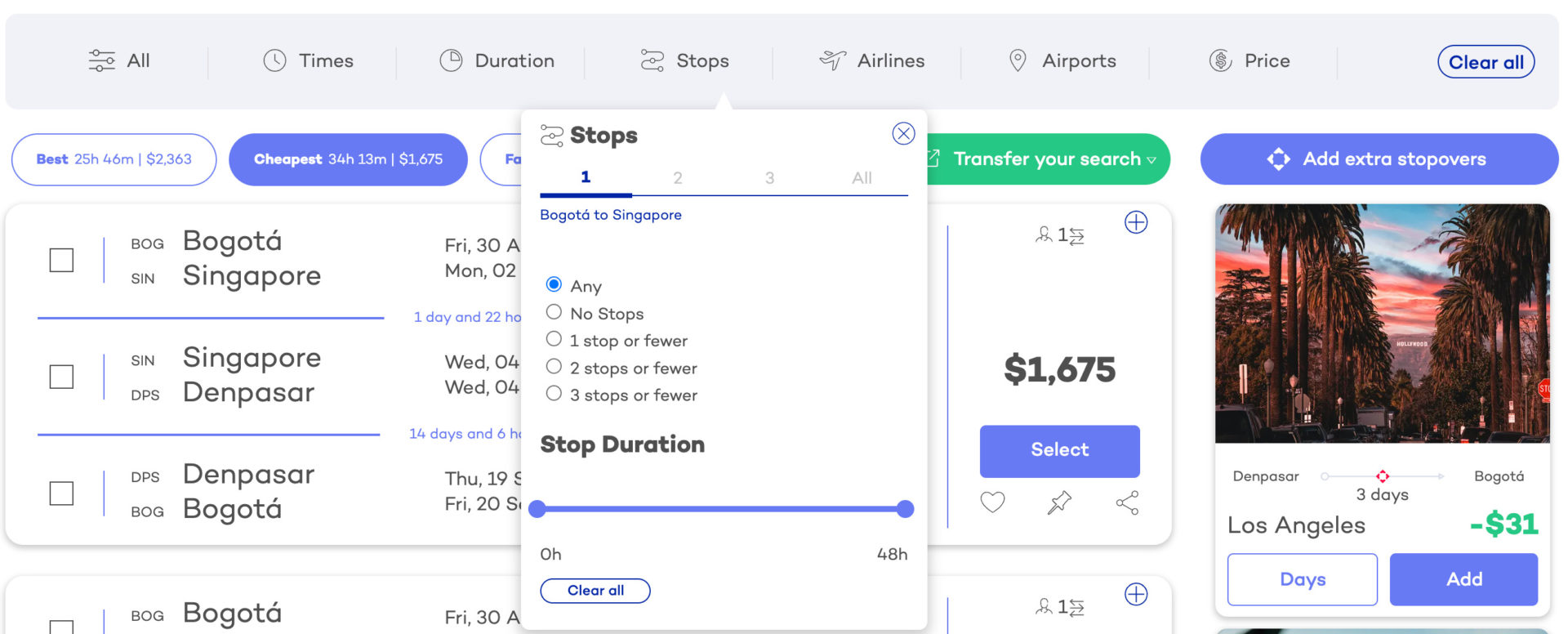 use filters to customize your airwander itineraries